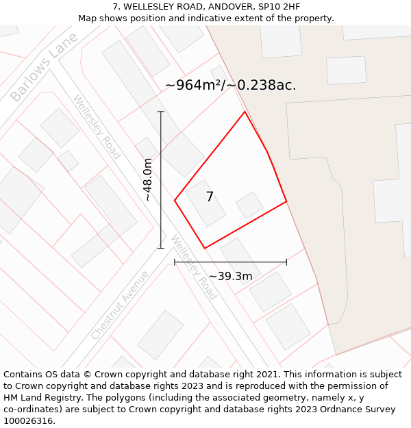 7, WELLESLEY ROAD, ANDOVER, SP10 2HF: Plot and title map