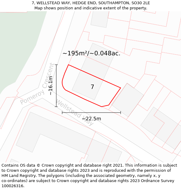 7, WELLSTEAD WAY, HEDGE END, SOUTHAMPTON, SO30 2LE: Plot and title map