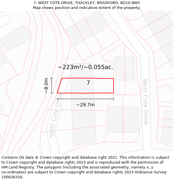 7, WEST COTE DRIVE, THACKLEY, BRADFORD, BD10 8WS: Plot and title map