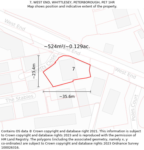 7, WEST END, WHITTLESEY, PETERBOROUGH, PE7 1HR: Plot and title map