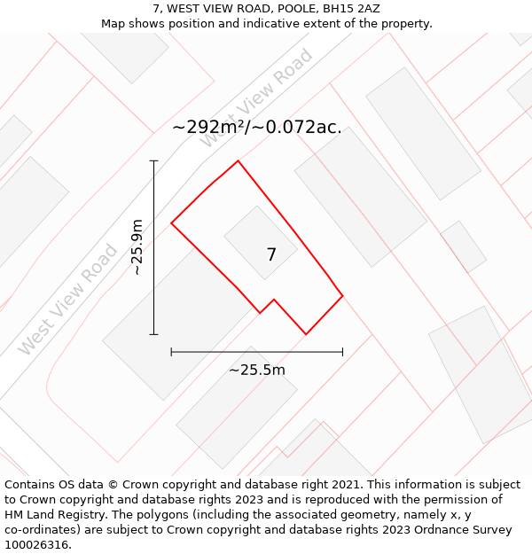 7, WEST VIEW ROAD, POOLE, BH15 2AZ: Plot and title map