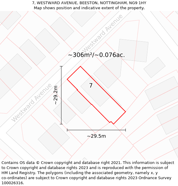 7, WESTWARD AVENUE, BEESTON, NOTTINGHAM, NG9 1HY: Plot and title map