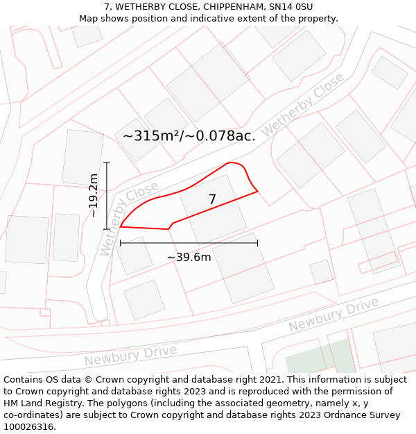 7, WETHERBY CLOSE, CHIPPENHAM, SN14 0SU: Plot and title map