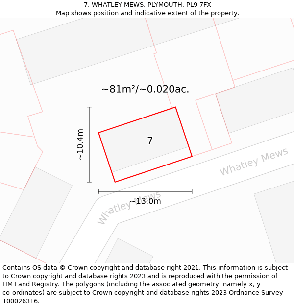 7, WHATLEY MEWS, PLYMOUTH, PL9 7FX: Plot and title map
