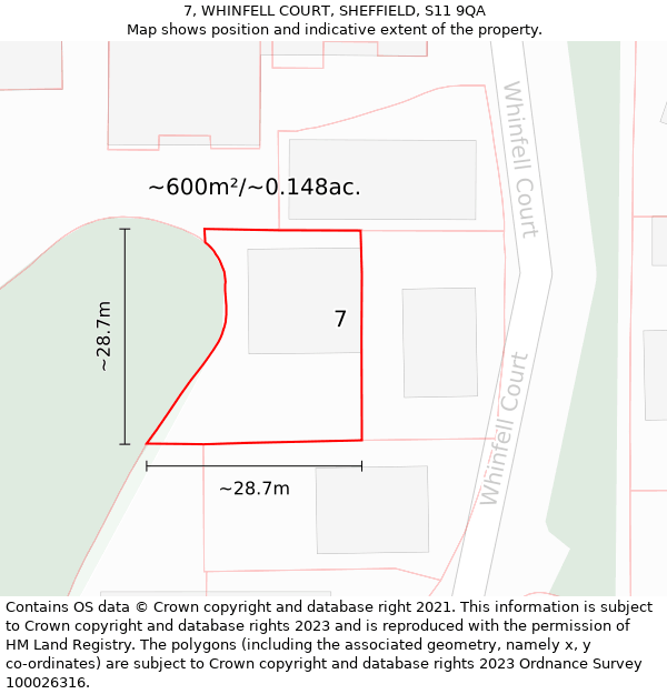 7, WHINFELL COURT, SHEFFIELD, S11 9QA: Plot and title map