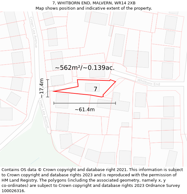 7, WHITBORN END, MALVERN, WR14 2XB: Plot and title map