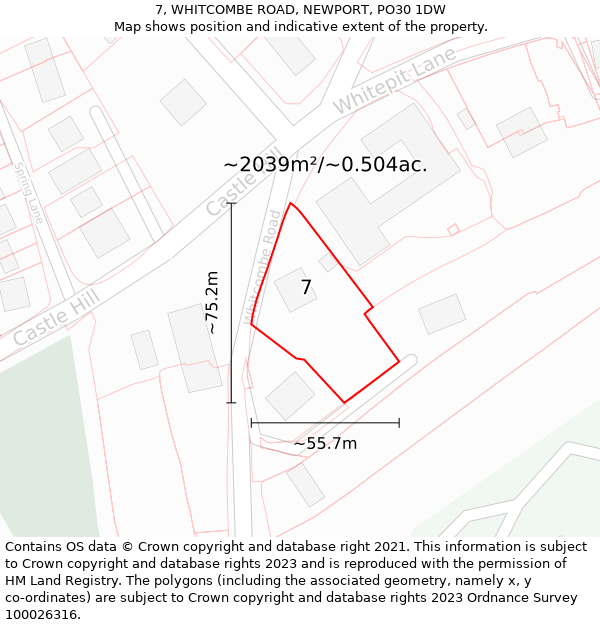 7, WHITCOMBE ROAD, NEWPORT, PO30 1DW: Plot and title map