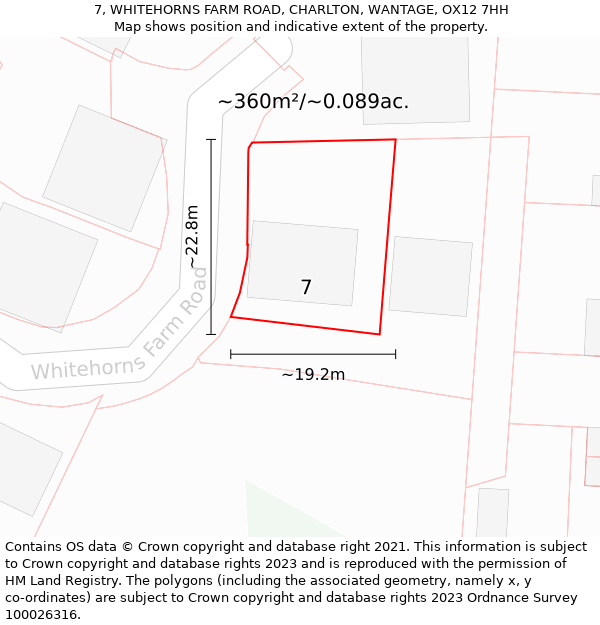 7, WHITEHORNS FARM ROAD, CHARLTON, WANTAGE, OX12 7HH: Plot and title map