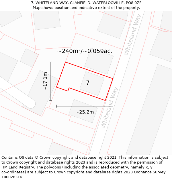 7, WHITELAND WAY, CLANFIELD, WATERLOOVILLE, PO8 0ZF: Plot and title map