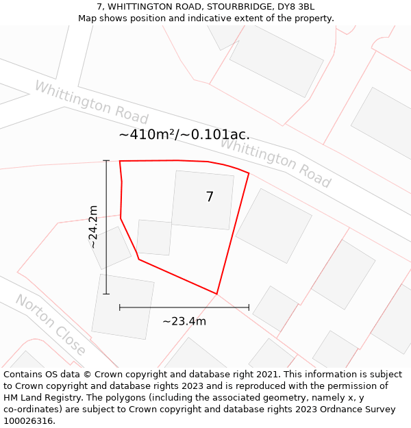 7, WHITTINGTON ROAD, STOURBRIDGE, DY8 3BL: Plot and title map