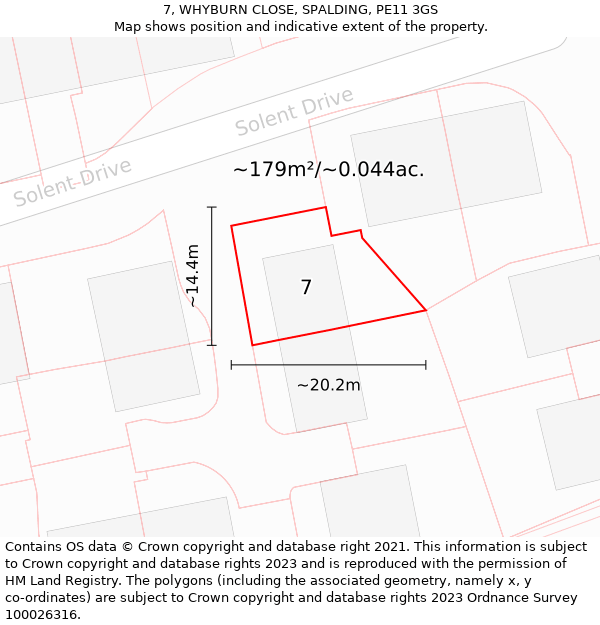 7, WHYBURN CLOSE, SPALDING, PE11 3GS: Plot and title map