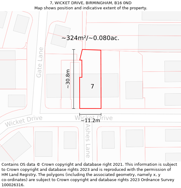 7, WICKET DRIVE, BIRMINGHAM, B16 0ND: Plot and title map