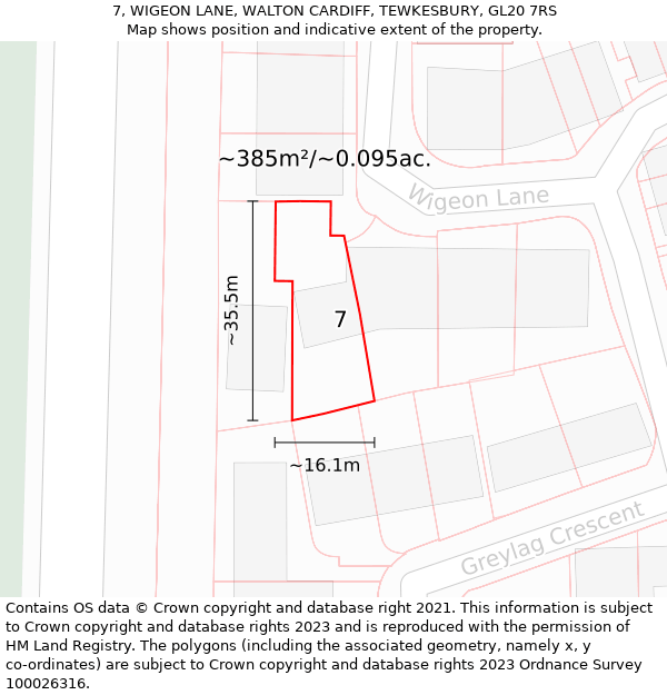 7, WIGEON LANE, WALTON CARDIFF, TEWKESBURY, GL20 7RS: Plot and title map