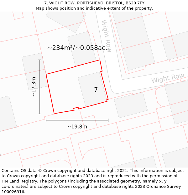 7, WIGHT ROW, PORTISHEAD, BRISTOL, BS20 7FY: Plot and title map