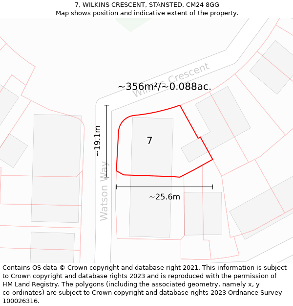 7, WILKINS CRESCENT, STANSTED, CM24 8GG: Plot and title map