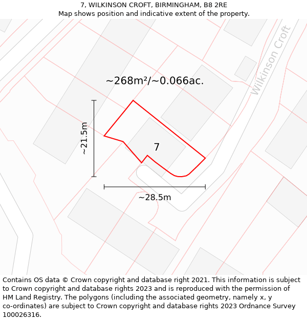 7, WILKINSON CROFT, BIRMINGHAM, B8 2RE: Plot and title map