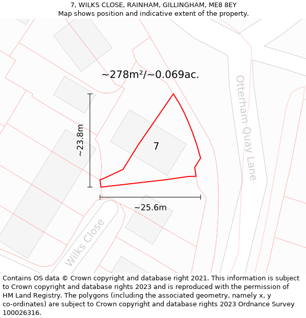 7, WILKS CLOSE, RAINHAM, GILLINGHAM, ME8 8EY: Plot and title map