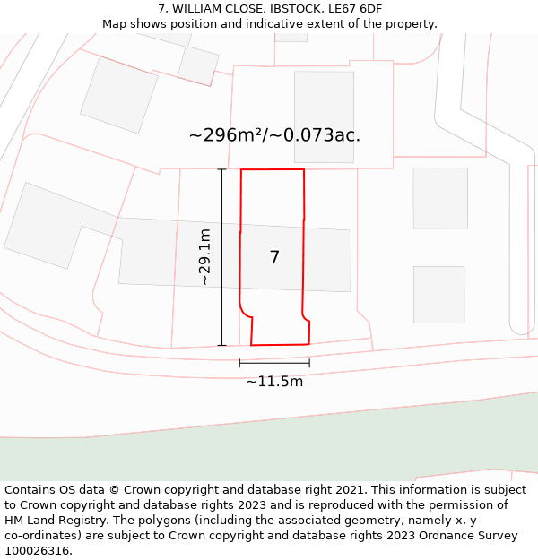 7, WILLIAM CLOSE, IBSTOCK, LE67 6DF: Plot and title map