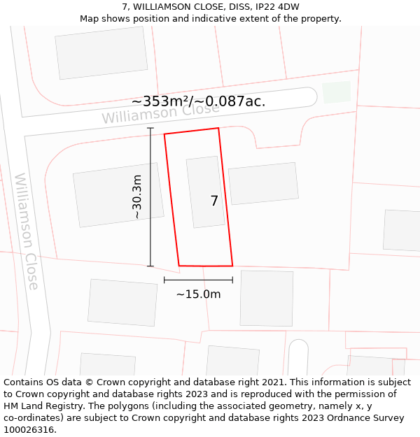7, WILLIAMSON CLOSE, DISS, IP22 4DW: Plot and title map