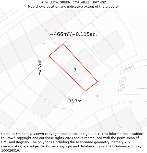 7, WILLOW GREEN, COALVILLE, LE67 4SZ: Plot and title map