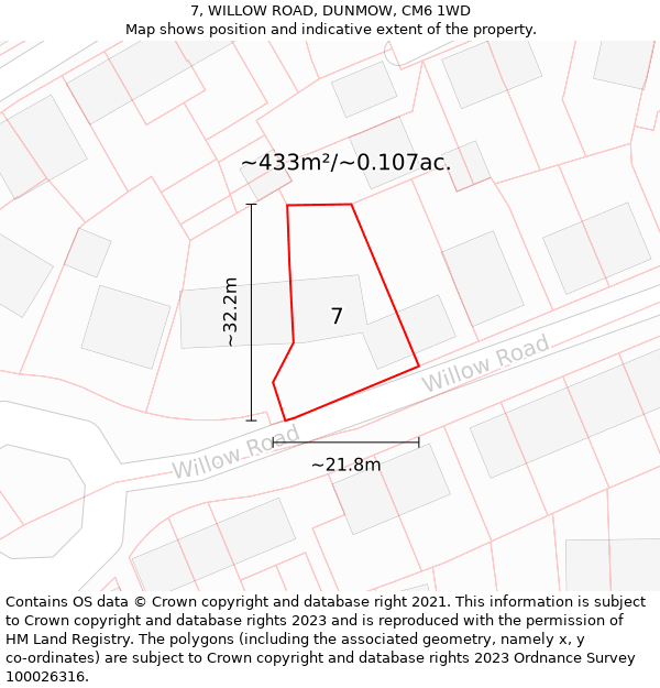 7, WILLOW ROAD, DUNMOW, CM6 1WD: Plot and title map