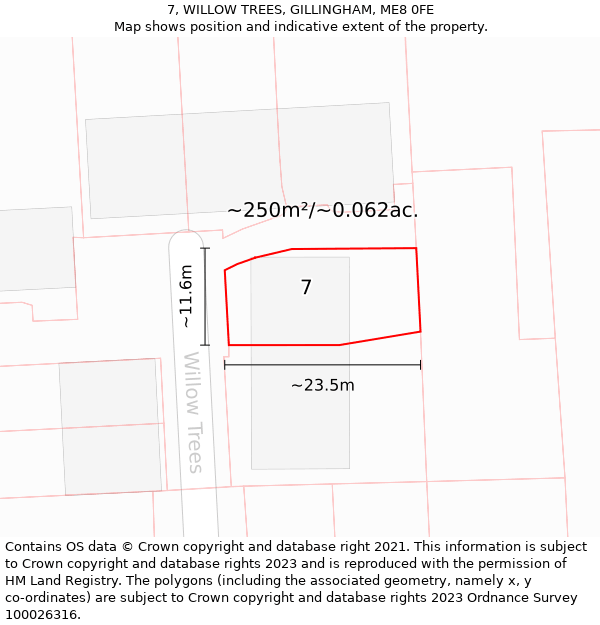 7, WILLOW TREES, GILLINGHAM, ME8 0FE: Plot and title map