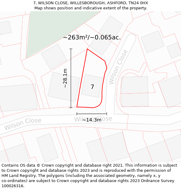 7, WILSON CLOSE, WILLESBOROUGH, ASHFORD, TN24 0HX: Plot and title map