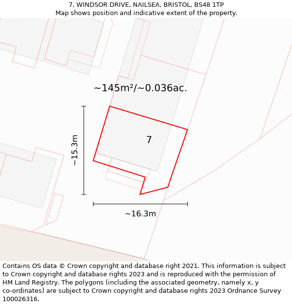 7, WINDSOR DRIVE, NAILSEA, BRISTOL, BS48 1TP: Plot and title map