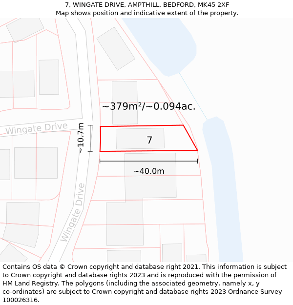 7, WINGATE DRIVE, AMPTHILL, BEDFORD, MK45 2XF: Plot and title map