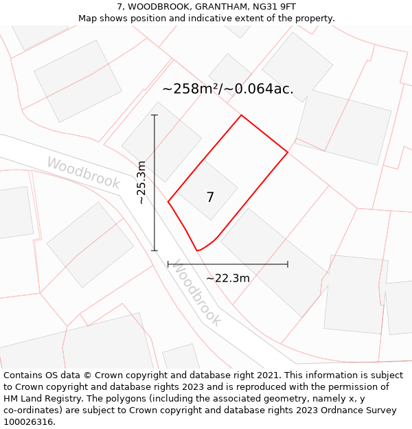 7, WOODBROOK, GRANTHAM, NG31 9FT: Plot and title map