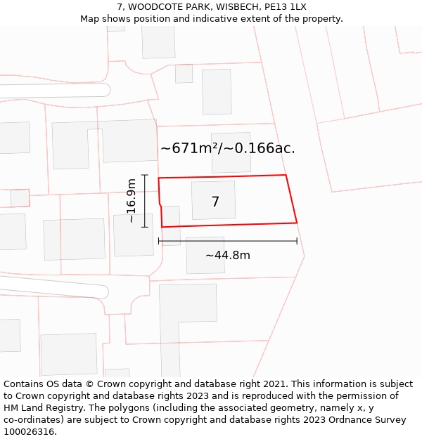 7, WOODCOTE PARK, WISBECH, PE13 1LX: Plot and title map