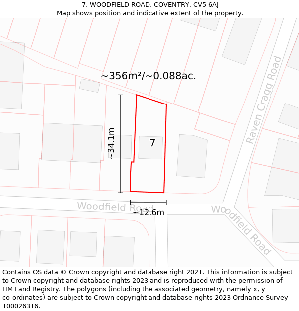 7, WOODFIELD ROAD, COVENTRY, CV5 6AJ: Plot and title map