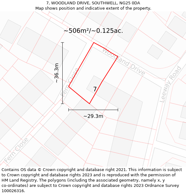 7, WOODLAND DRIVE, SOUTHWELL, NG25 0DA: Plot and title map