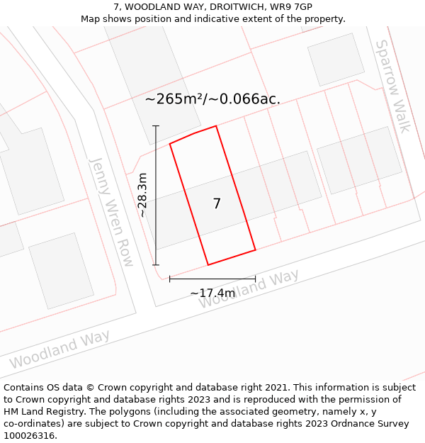 7, WOODLAND WAY, DROITWICH, WR9 7GP: Plot and title map