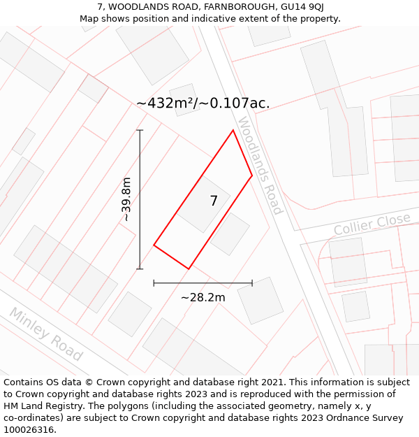 7, WOODLANDS ROAD, FARNBOROUGH, GU14 9QJ: Plot and title map