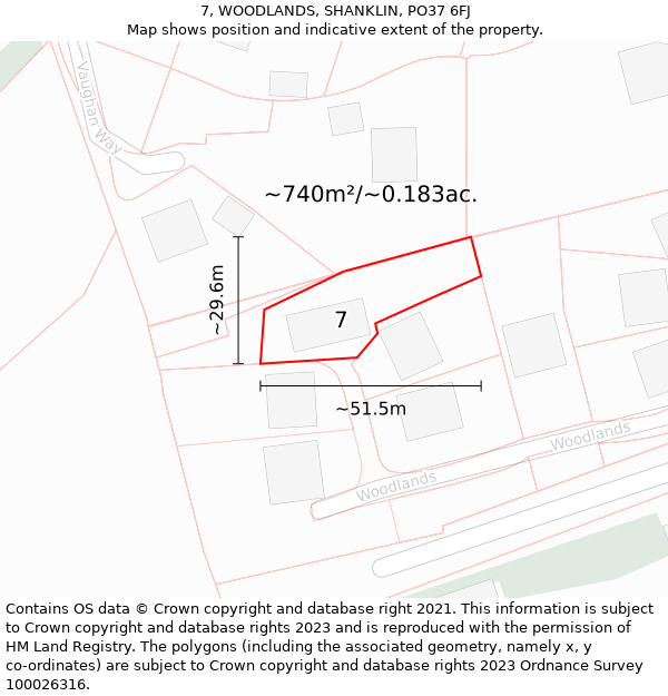 7, WOODLANDS, SHANKLIN, PO37 6FJ: Plot and title map