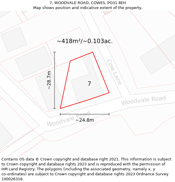 7, WOODVALE ROAD, COWES, PO31 8EH: Plot and title map