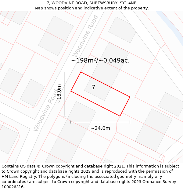 7, WOODVINE ROAD, SHREWSBURY, SY1 4NR: Plot and title map