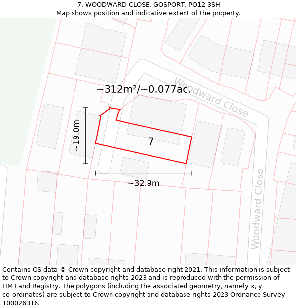 7, WOODWARD CLOSE, GOSPORT, PO12 3SH: Plot and title map