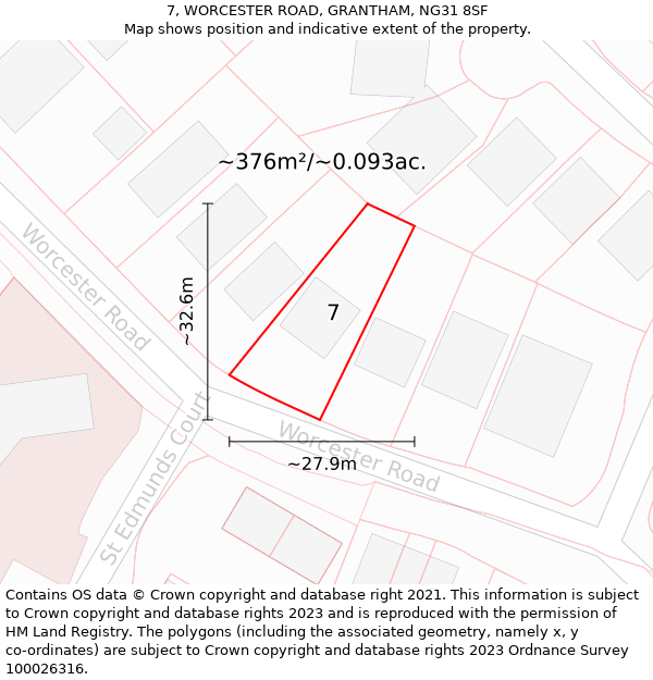 7, WORCESTER ROAD, GRANTHAM, NG31 8SF: Plot and title map