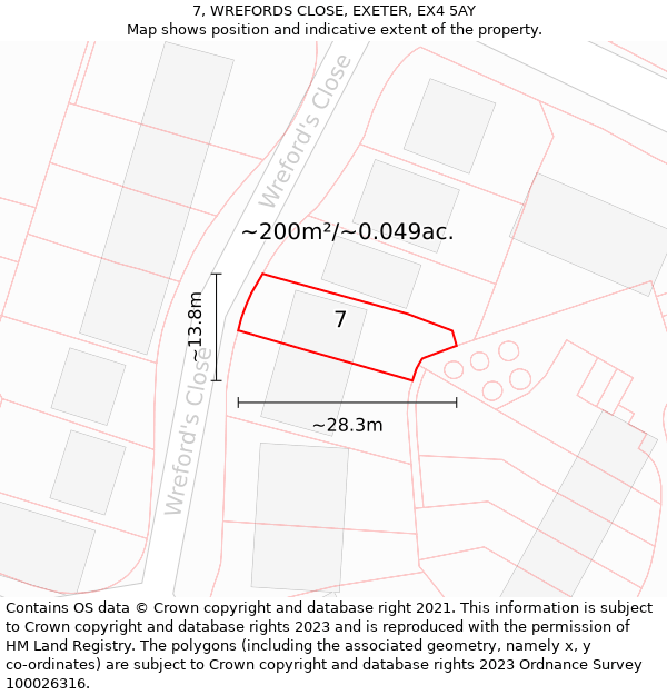 7, WREFORDS CLOSE, EXETER, EX4 5AY: Plot and title map