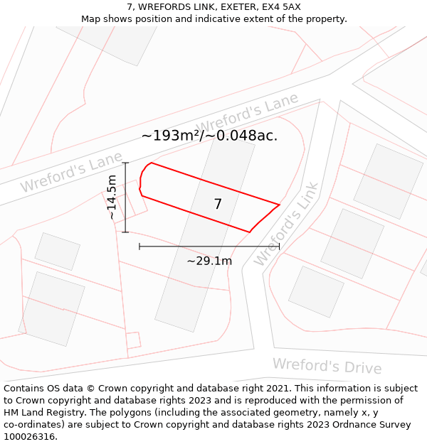 7, WREFORDS LINK, EXETER, EX4 5AX: Plot and title map