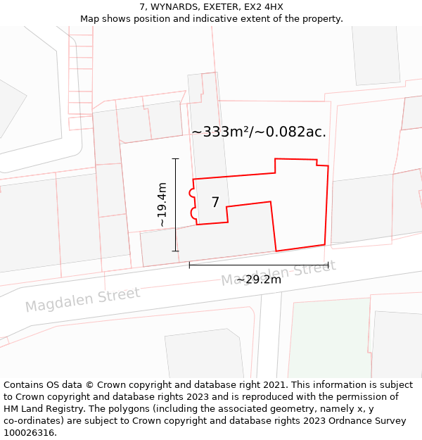 7, WYNARDS, EXETER, EX2 4HX: Plot and title map