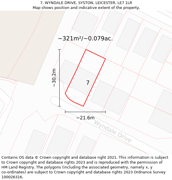 7, WYNDALE DRIVE, SYSTON, LEICESTER, LE7 1LR: Plot and title map