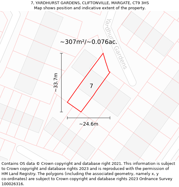 7, YARDHURST GARDENS, CLIFTONVILLE, MARGATE, CT9 3HS: Plot and title map