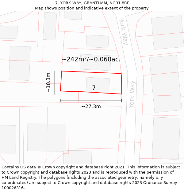 7, YORK WAY, GRANTHAM, NG31 8RF: Plot and title map