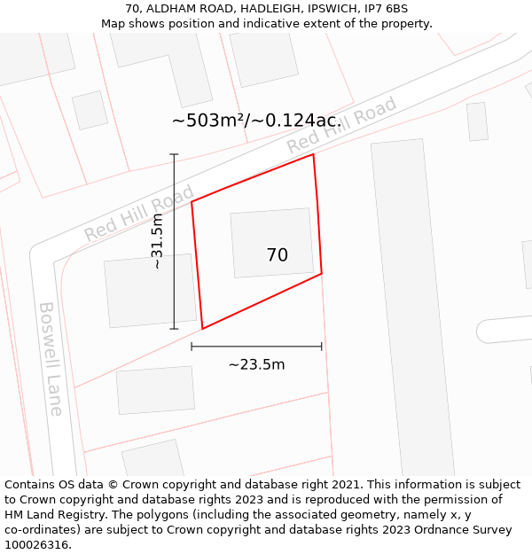 70, ALDHAM ROAD, HADLEIGH, IPSWICH, IP7 6BS: Plot and title map