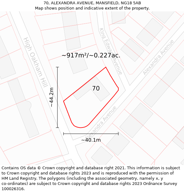 70, ALEXANDRA AVENUE, MANSFIELD, NG18 5AB: Plot and title map