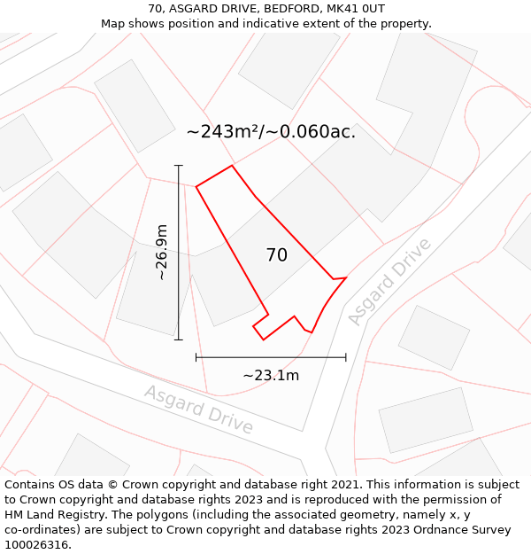 70, ASGARD DRIVE, BEDFORD, MK41 0UT: Plot and title map