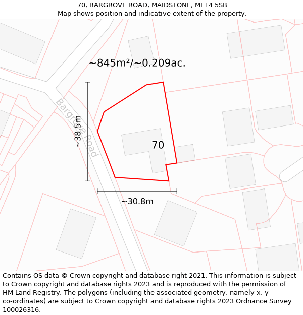 70, BARGROVE ROAD, MAIDSTONE, ME14 5SB: Plot and title map